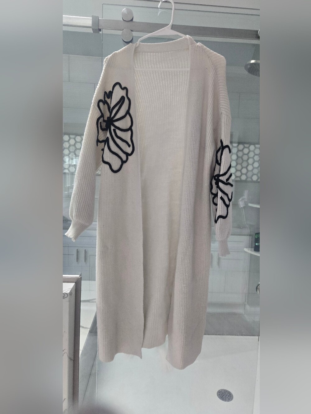 Cupshe Open-Front Women's Duster Cardigan with Black Floral Detail - Cream